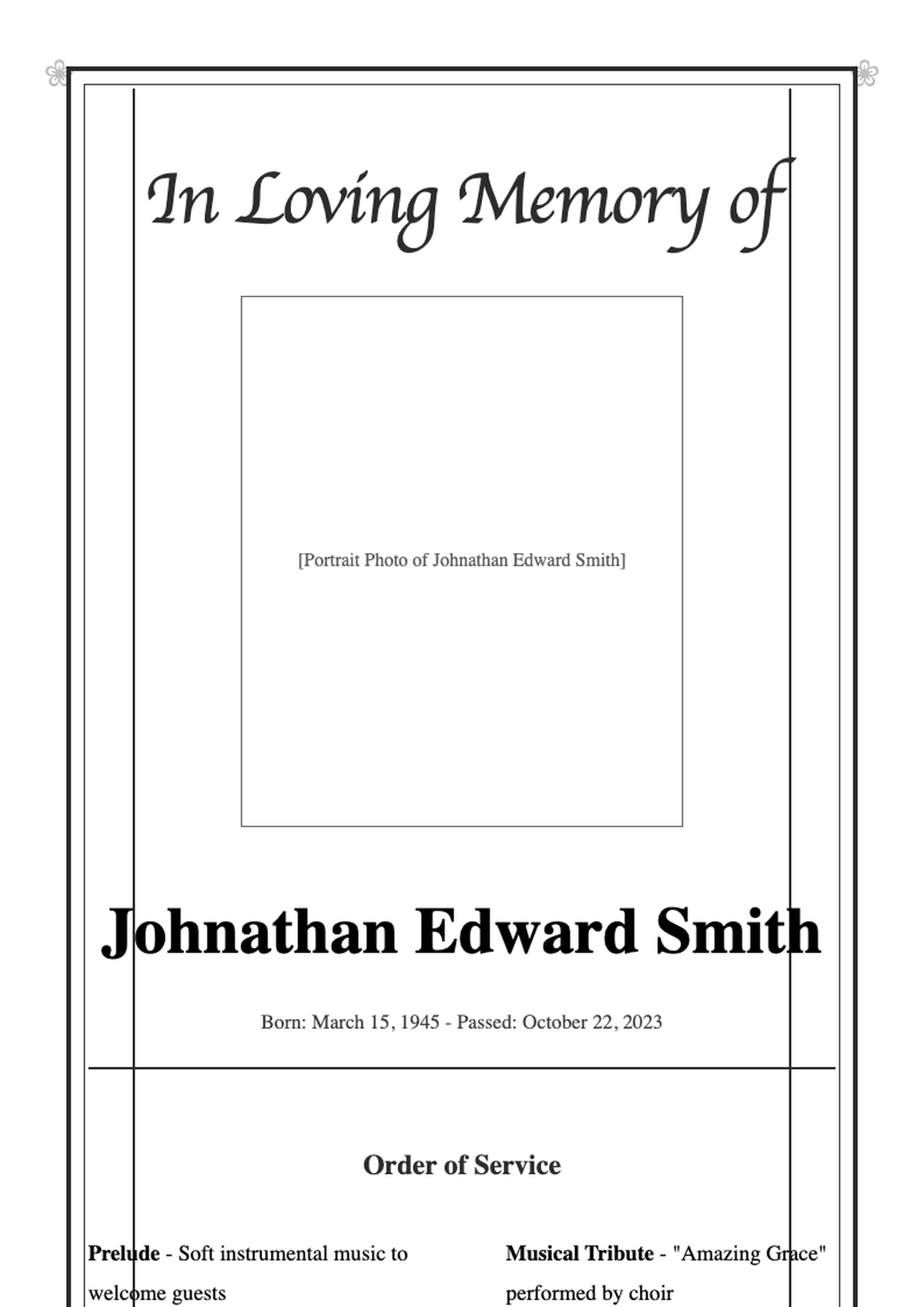 Elegant funeral program with floral illustrations and photo_variant_2